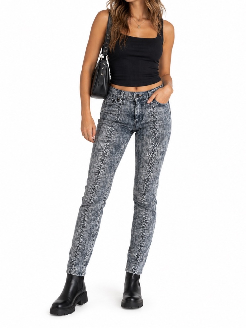 Tory Burch Size 25 Blue Snake Print Skinny Jeans Y2K Animal Print